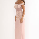 Bellora Off-Shoulder Sequin Trim Maxi Dress Nude