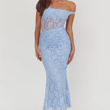 Bellora Off-Shoulder Lace Maxi Dress Blue