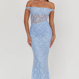 Bellora Off-Shoulder Lace Maxi Dress Blue