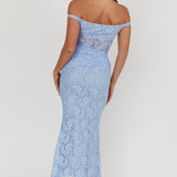 Bellora Off-Shoulder Lace Maxi Dress Blue