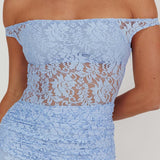 Bellora Off-Shoulder Lace Maxi Dress Blue
