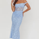 Bellora Off-Shoulder Lace Maxi Dress Blue