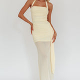 Rebekkah Halterneck Side Sash Maxi Dress Butter