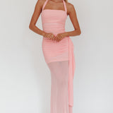 Rebekkah Halterneck Side Sash Maxi Dress Pink