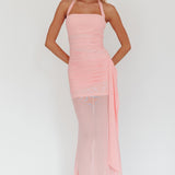 Rebekkah Halterneck Side Sash Maxi Dress Pink