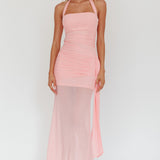 Rebekkah Halterneck Side Sash Maxi Dress Pink