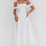 Heavens Above Off-Shoulder Basque Waist Midi Dress Ivory