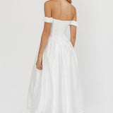 Heavens Above Off-Shoulder Basque Waist Midi Dress Ivory