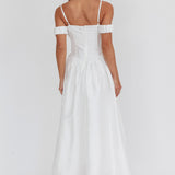 Heavens Above Off-Shoulder Basque Waist Midi Dress Ivory
