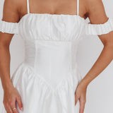 Heavens Above Off-Shoulder Basque Waist Midi Dress Ivory