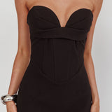 Maelie Sweetheart Neckline Pleated Bodice Maxi Dress Black