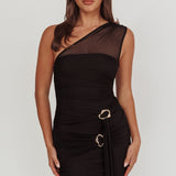 Marris One-Shoulder Double Buckle Mini Dress Black