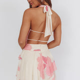 Sumi Cowl Ruffle Mini Dress Floral Blush