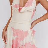 Sumi Cowl Ruffle Mini Dress Floral Blush