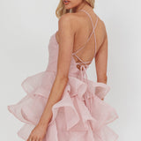 Kiera Layered Ruffle Strappy Mini Dress Pink