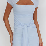 Amoura Keyhole Bust Waist Tie Mini Dress Ice Blue