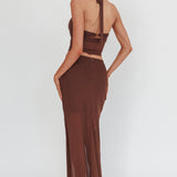 Paullina Gold Buckle Mesh Maxi Skirt Brown