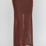 Paullina Gold Buckle Mesh Maxi Skirt Brown