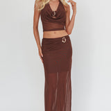 Paullina Cowl Halterneck Crop Top Brown
