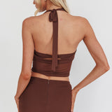 Paullina Cowl Halterneck Crop Top Brown