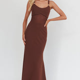 Shelbie Sheer Waist Maxi Dress Chocolate