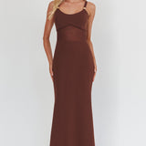 Shelbie Sheer Waist Maxi Dress Chocolate