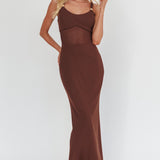 Shelbie Sheer Waist Maxi Dress Chocolate