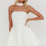 Annora Strapless Gold Button Mini Dress White