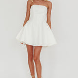 Annora Strapless Gold Button Mini Dress White