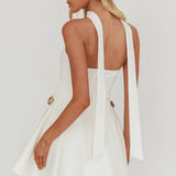 Annora Strapless Gold Button Mini Dress White