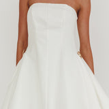 Annora Strapless Gold Button Mini Dress White