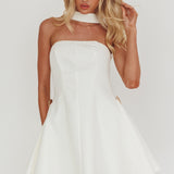 Annora Strapless Gold Button Mini Dress White