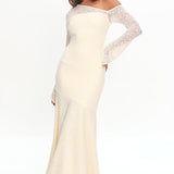 Lylah Asymmetric Neckline Long Sleeve Maxi Dress Lace Butter