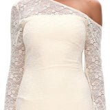 Lylah Asymmetric Neckline Long Sleeve Maxi Dress Lace Butter