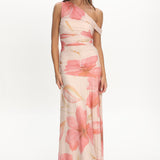 Lylah Asymmetric Neckline Mesh Maxi Dress Floral