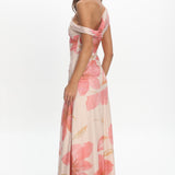 Lylah Asymmetric Neckline Mesh Maxi Dress Floral