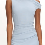 Lylah Asymmetric Neckline Mesh Maxi Dress Light Blue
