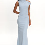 Lylah Asymmetric Neckline Mesh Maxi Dress Light Blue
