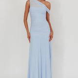 Lylah Asymmetric Neckline Mesh Maxi Dress Ice Blue
