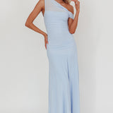 Lylah Asymmetric Neckline Mesh Maxi Dress Ice Blue