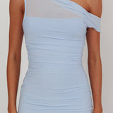 Lylah Asymmetric Neckline Mesh Maxi Dress Ice Blue