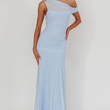 Lylah Asymmetric Neckline Mesh Maxi Dress Ice Blue