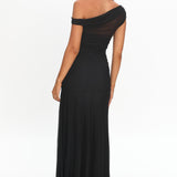 Lylah Asymmetric Neckline Mesh Maxi Dress Black
