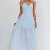 The Dreamers Ruched Basque Waist Maxi Dress Blue