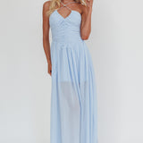 The Dreamers Ruched Basque Waist Maxi Dress Blue