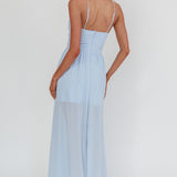 The Dreamers Ruched Basque Waist Maxi Dress Blue