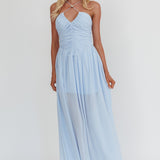 The Dreamers Ruched Basque Waist Maxi Dress Blue