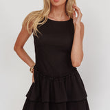 Swing It Double Layer Hem Mini Dress Black