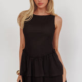 Swing It Double Layer Hem Mini Dress Black