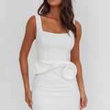 Goldy Rose Waist Decoration Mini Dress White